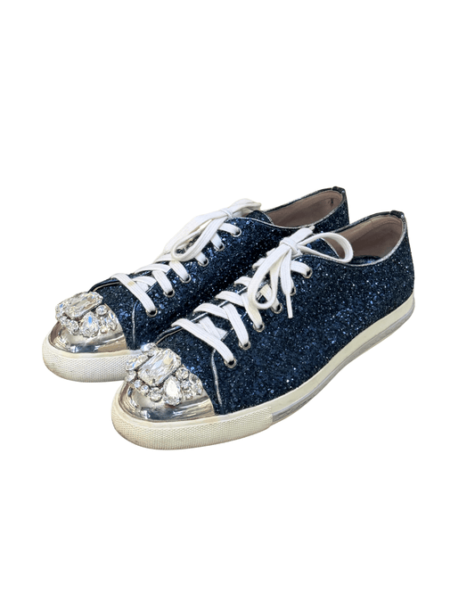 SNEAKERS MIUMIU SNEAKER GLITTER BLU CAP TOE CRISTALLI Nr 40