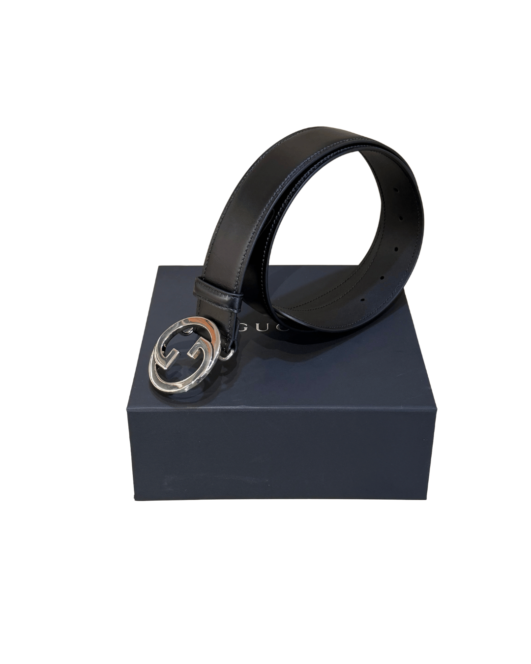 CINTURA GUCCI NERA HARDWARE GG ARGENTO