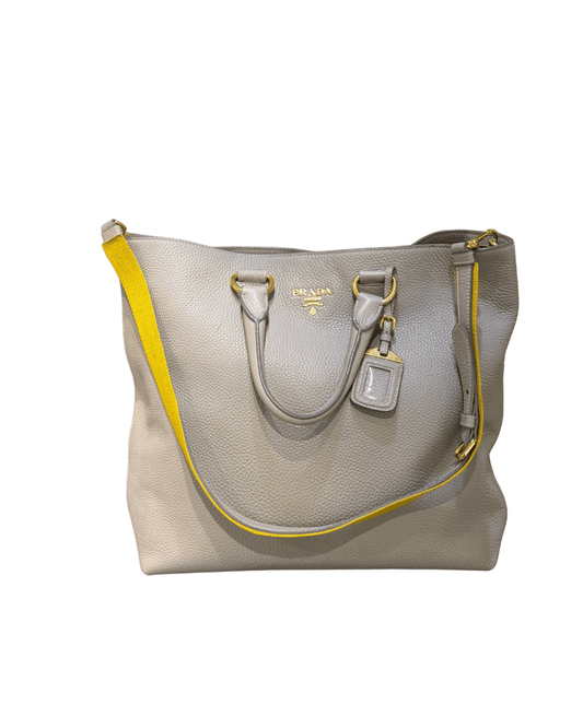 BORSA PRADA PELLE GRIGIA TRACOLLA BICOLORE GIALLA