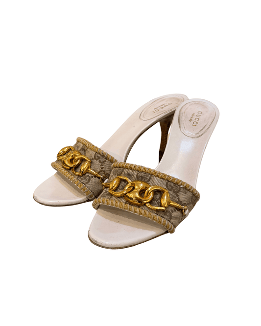 SANDALI GUCCI GG SUPREME DETTAGLIO ORO Nr 37