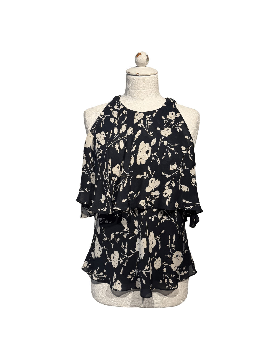 TOP SETA RALPH LAUREN BIANCO E NERO FIORI Tg 40