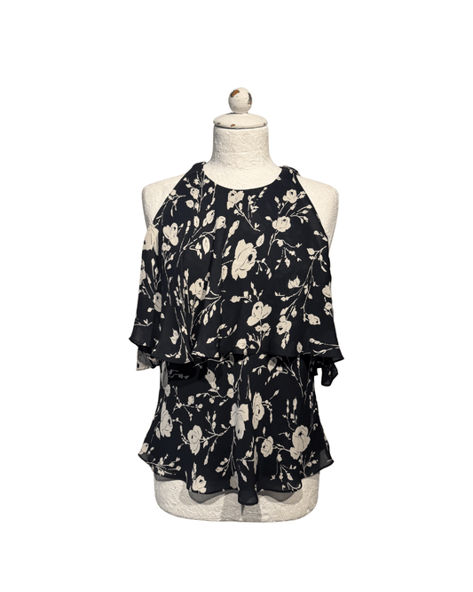 TOP SETA RALPH LAUREN BIANCO E NERO FIORI Tg 40