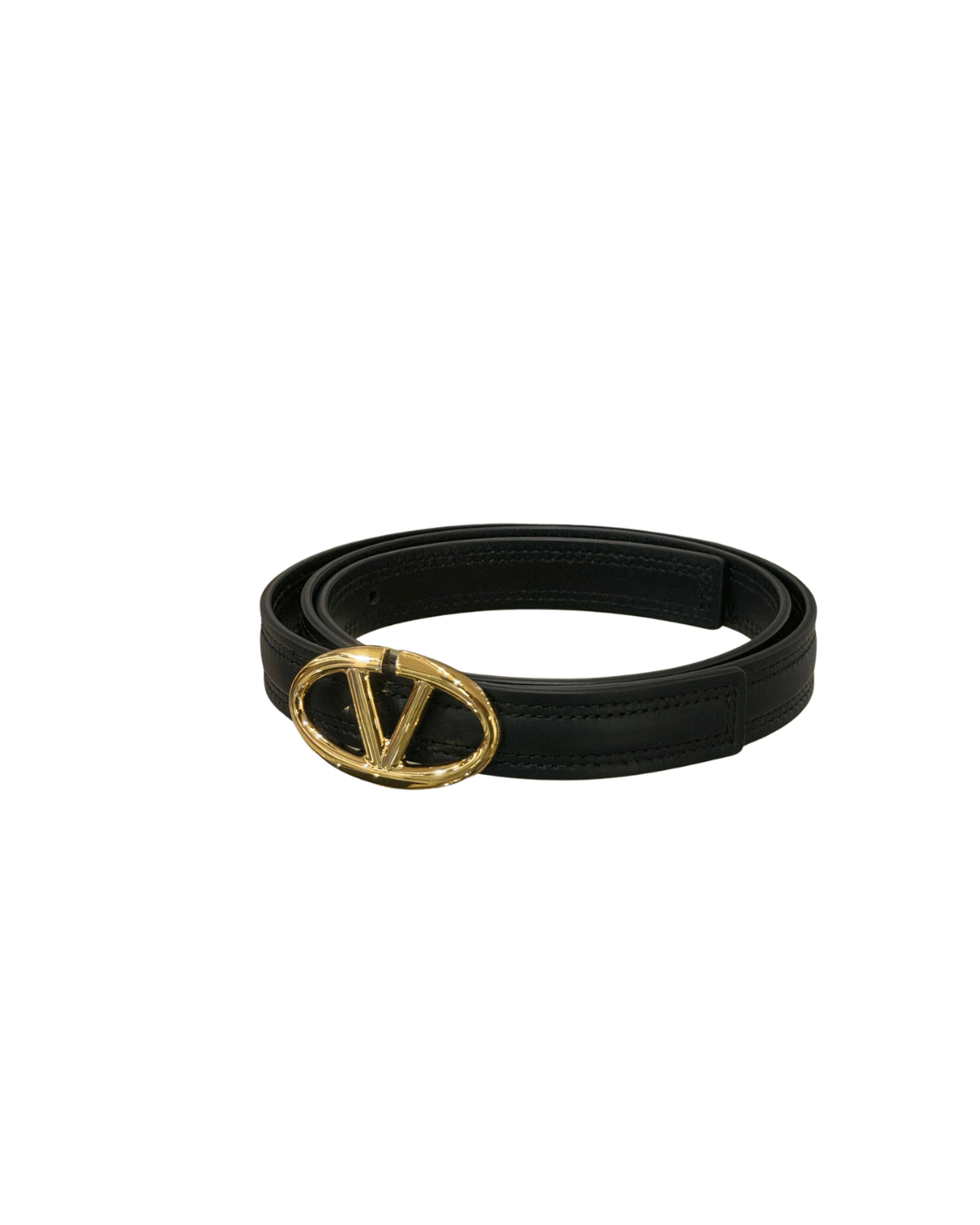 CINTURA VALENTINO NERA V LOGO DORATO 80