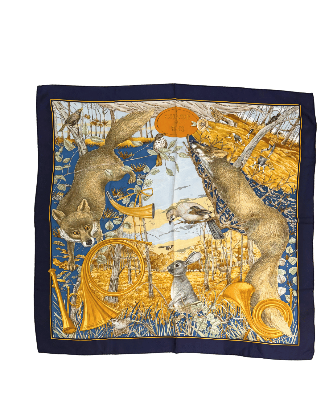 FOULARD HERMES " CHASSE AU BOIS" PERIMETRO BLU