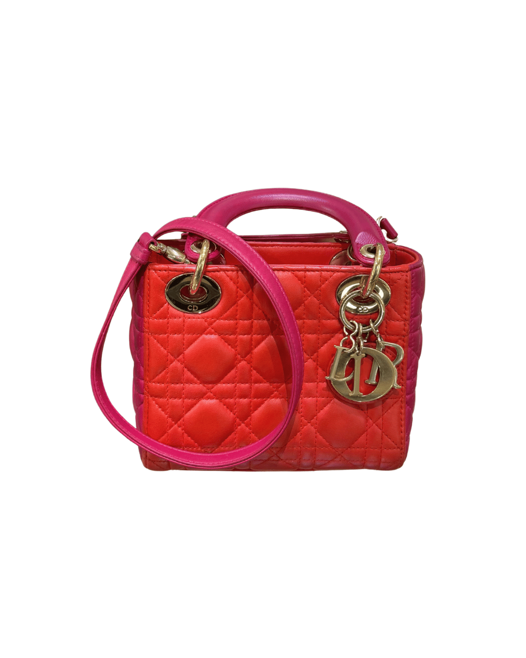 MINI LADY DIOR BICOLORE FUCSIA E ROSSA