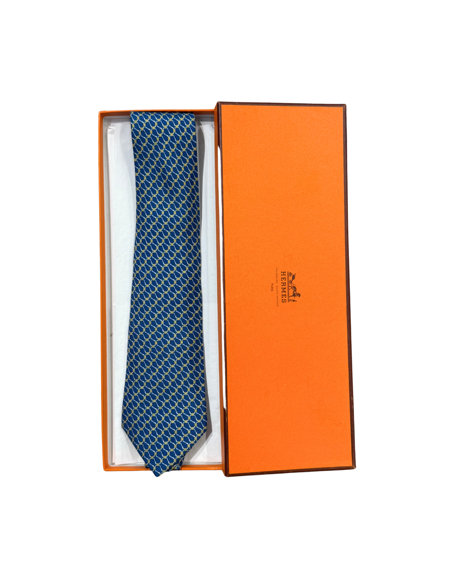 CRAVATTA HERMES MOTIVO GEOMETRICO BLU E GIALLO
