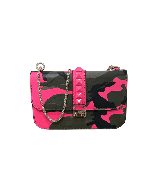 BORSA VALENTINO GLAM LOCK MIMETICA E FUCSIA