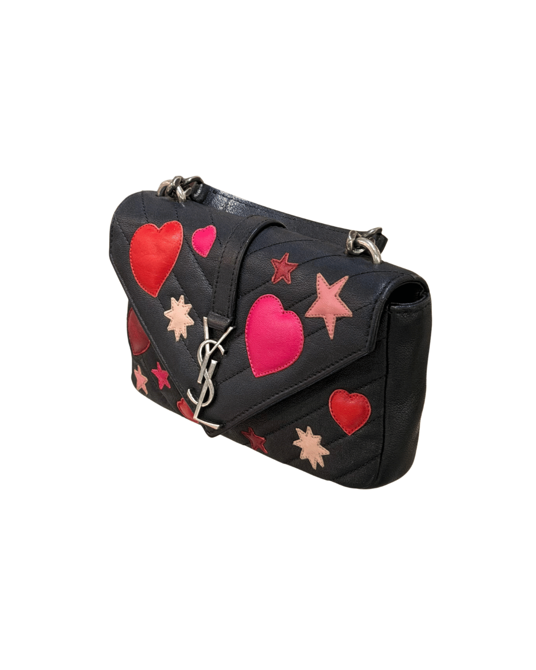 MINI COLLEGE YSL NERA CON PATCH CUORI E STELLE