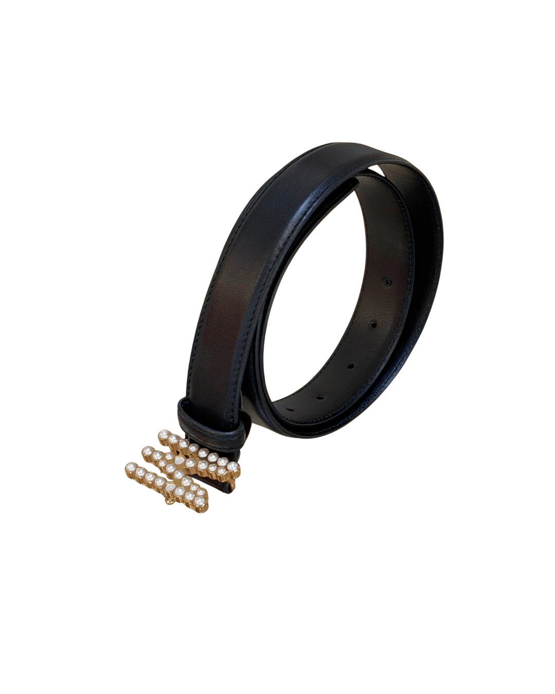 CINTURA MOSCHINO NERA FIBBIA PERLE