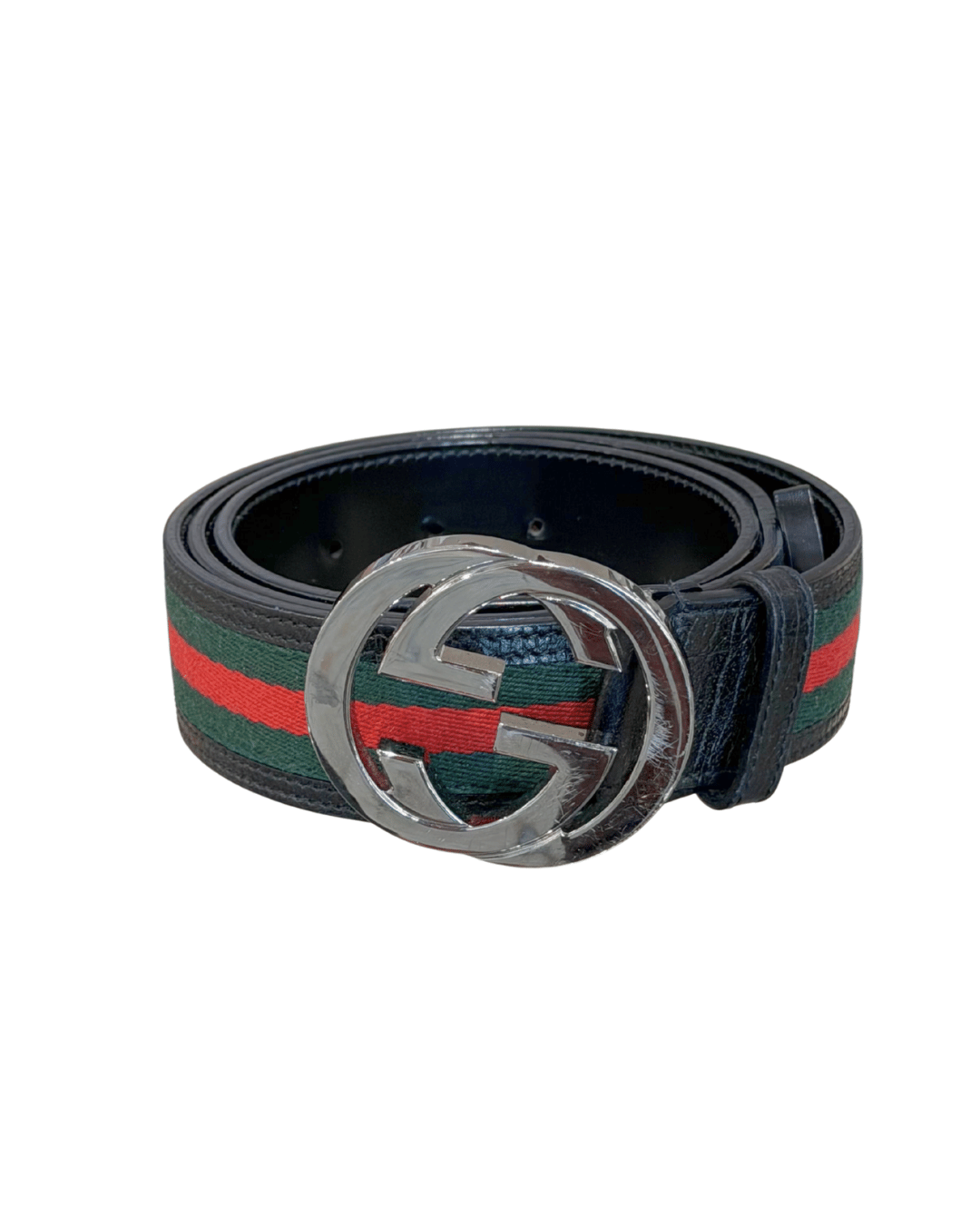 CINTURA GUCCI PELLE NERA E FASCIA WEB