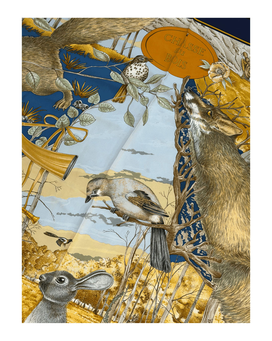 FOULARD HERMES " CHASSE AU BOIS" PERIMETRO BLU