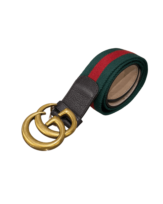 CINTURA GUCCI FASCIA WEB ROSSA E VERDE HARDWARE DORATO