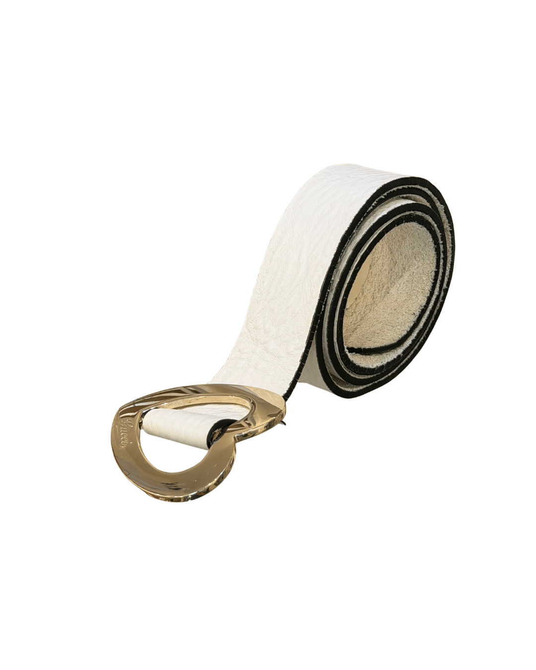 CINTURA GUCCI PELLE BIANCA FIBBIUA CUORE