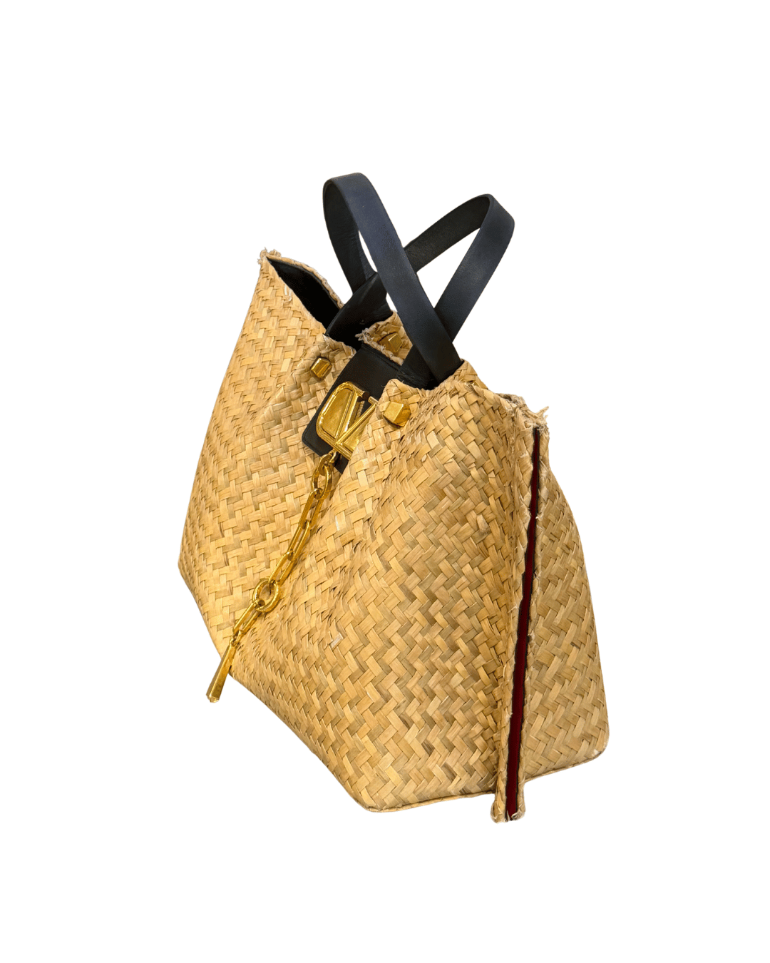 SHOPPER VALENTINO RAFFIA RIFINITURE NERE