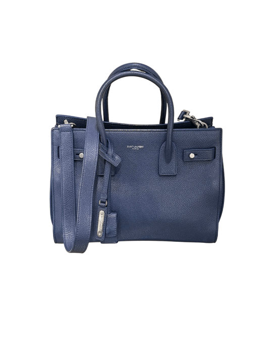 SAC DE JOUR SMALL YSL BLU PELLE MARTELLATA