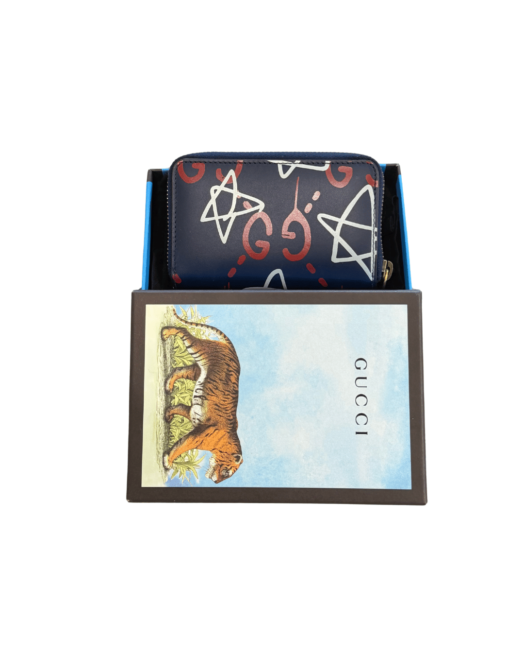 PORTAFOGLIO PICCOLO BLU GUCCIXGUCCI GHOST LOGHI ROSSI E BIANCHI