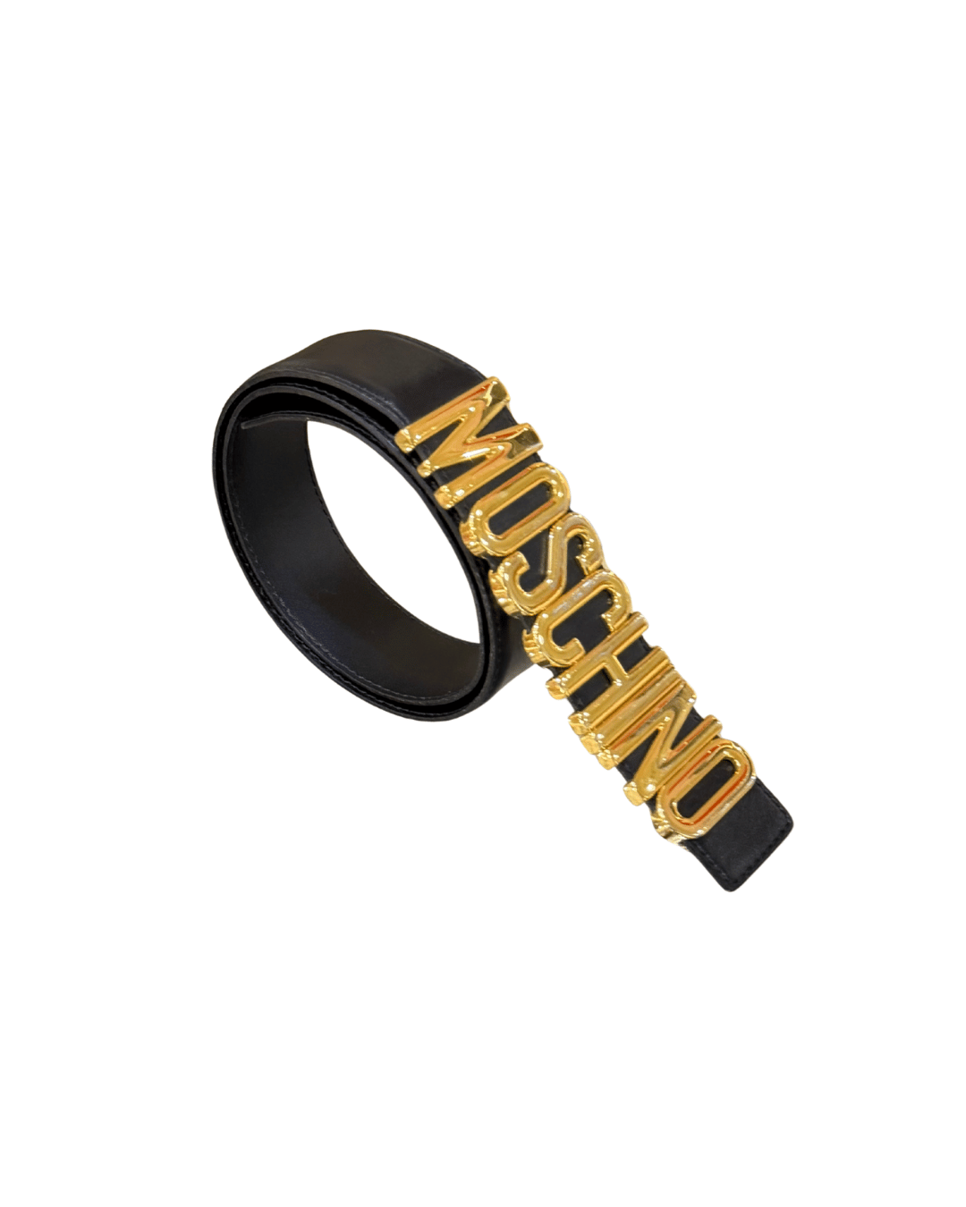 CINTURA MOSCHINO NERA HARDWARE DORATO