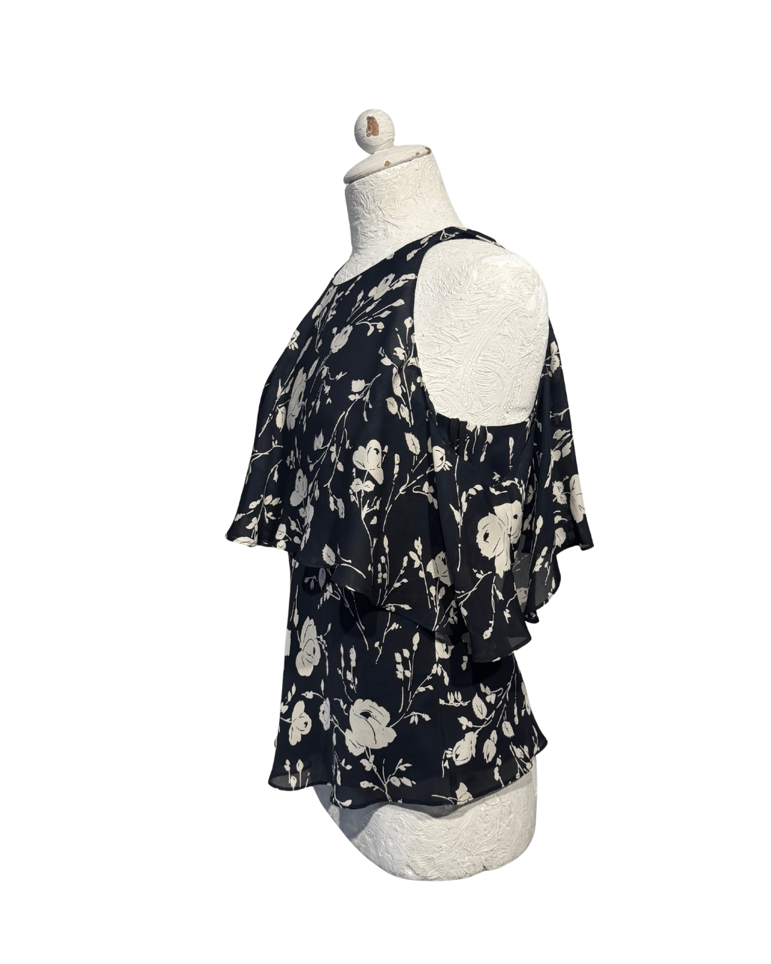 TOP SETA RALPH LAUREN BIANCO E NERO FIORI Tg 40