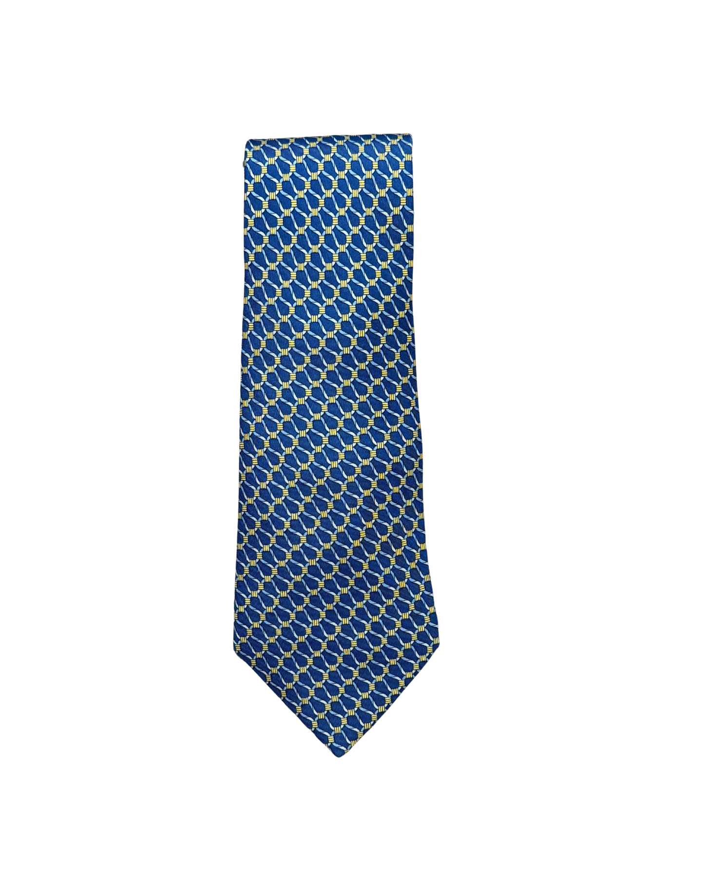 CRAVATTA HERMES MOTIVO GEOMETRICO BLU E GIALLO