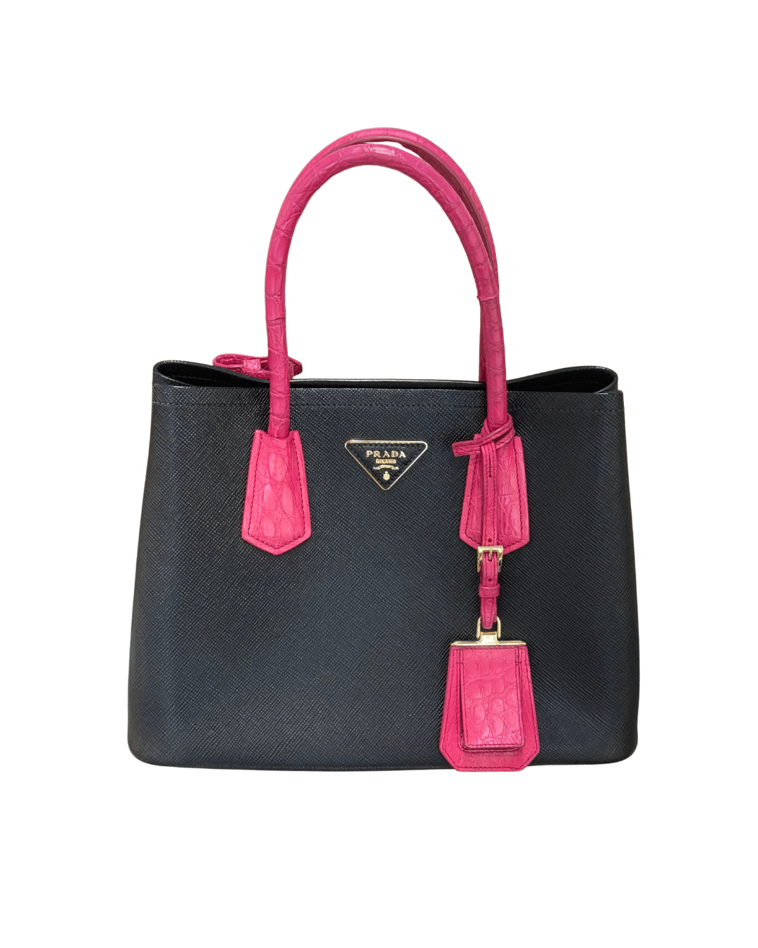 PRADA DOUBLE NERA CON MANICI STAMPA COCCO FUCSIA