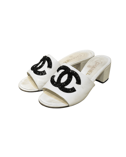 CIABATTINE CHANEL BIANCHE CON TACCO LOGO CC Nr 37