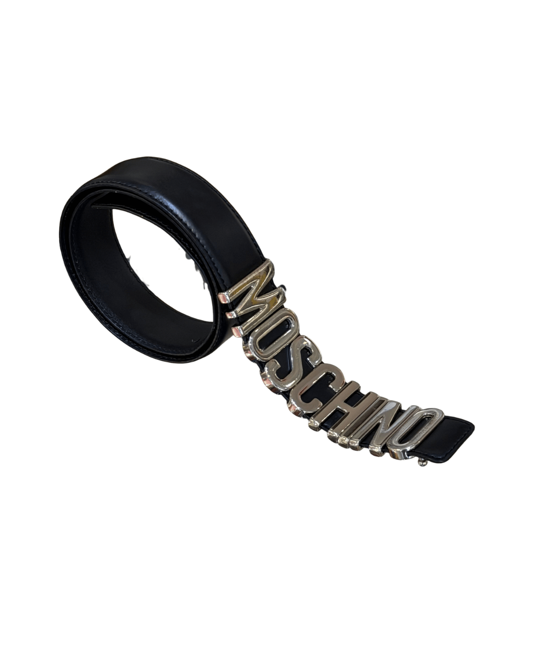 CINTURA MOSCHINO NERA HARDWARE ARGENTATO