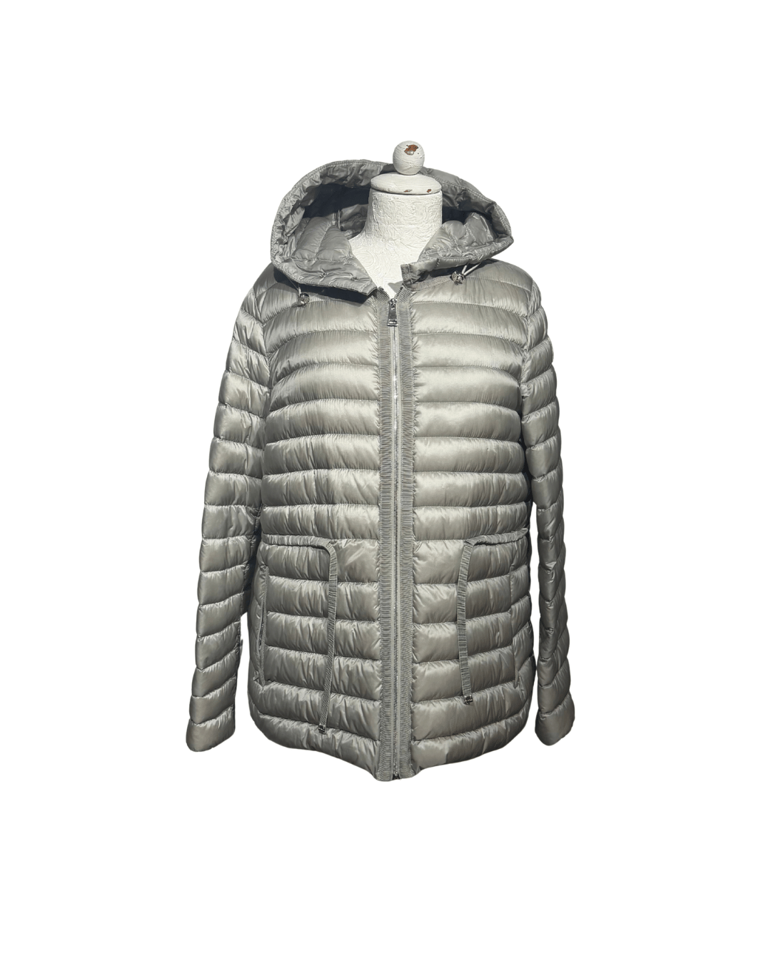 PIUMINO 100 GRAMMI MONCLER GRIGIO CON CAPPUCCIO Tg 44