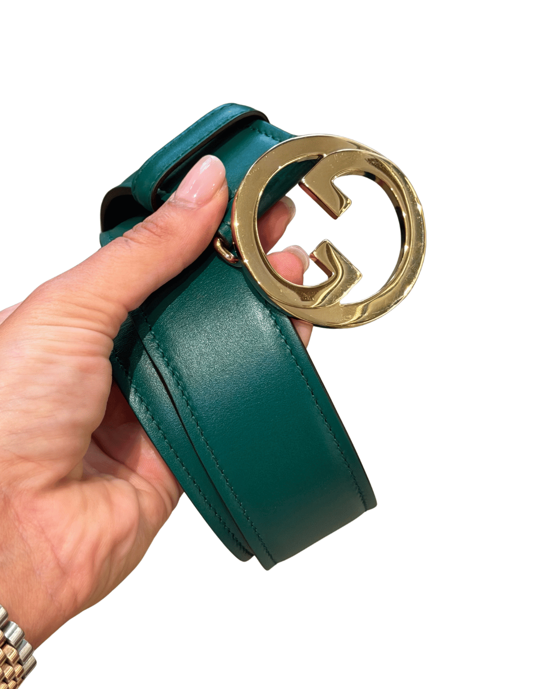 CINTURA GUCCI VERDE HARDWARE CHAMPAGNE 70