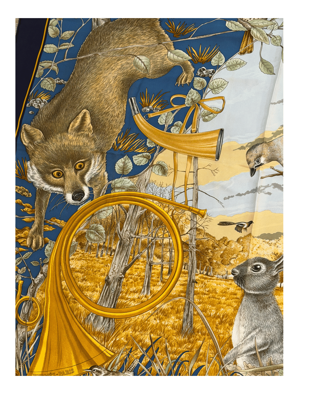 FOULARD HERMES " CHASSE AU BOIS" PERIMETRO BLU