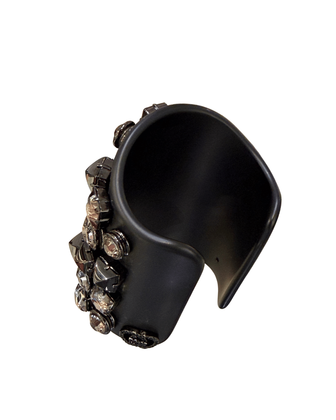 MAXI BRACCIALE GUCCI RIGIDO NERO CON CRISTALLI E STUDS