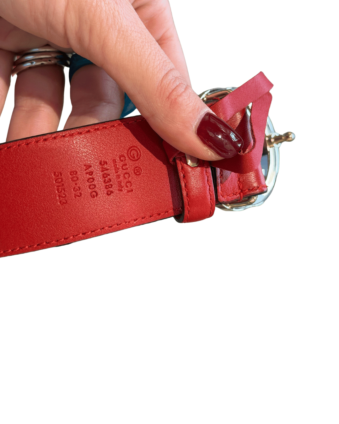 CINTURA GUCCI ROSSA HARDWARE ARGENTATO 80