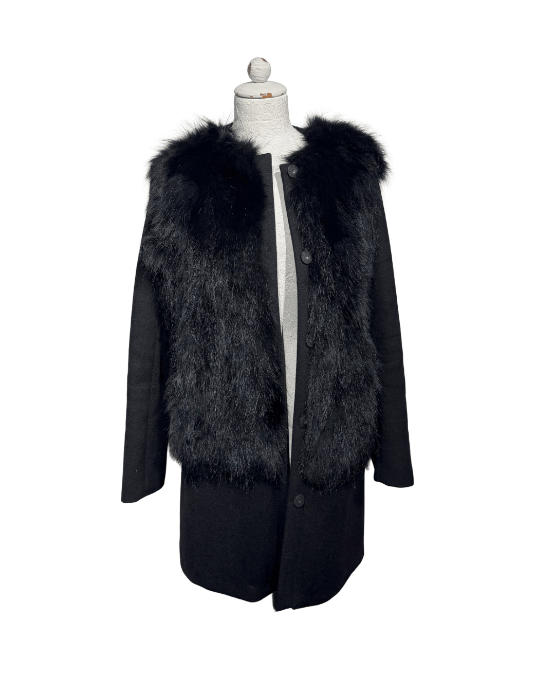 CAPPOTTO NERO IN LANA E VOLPE