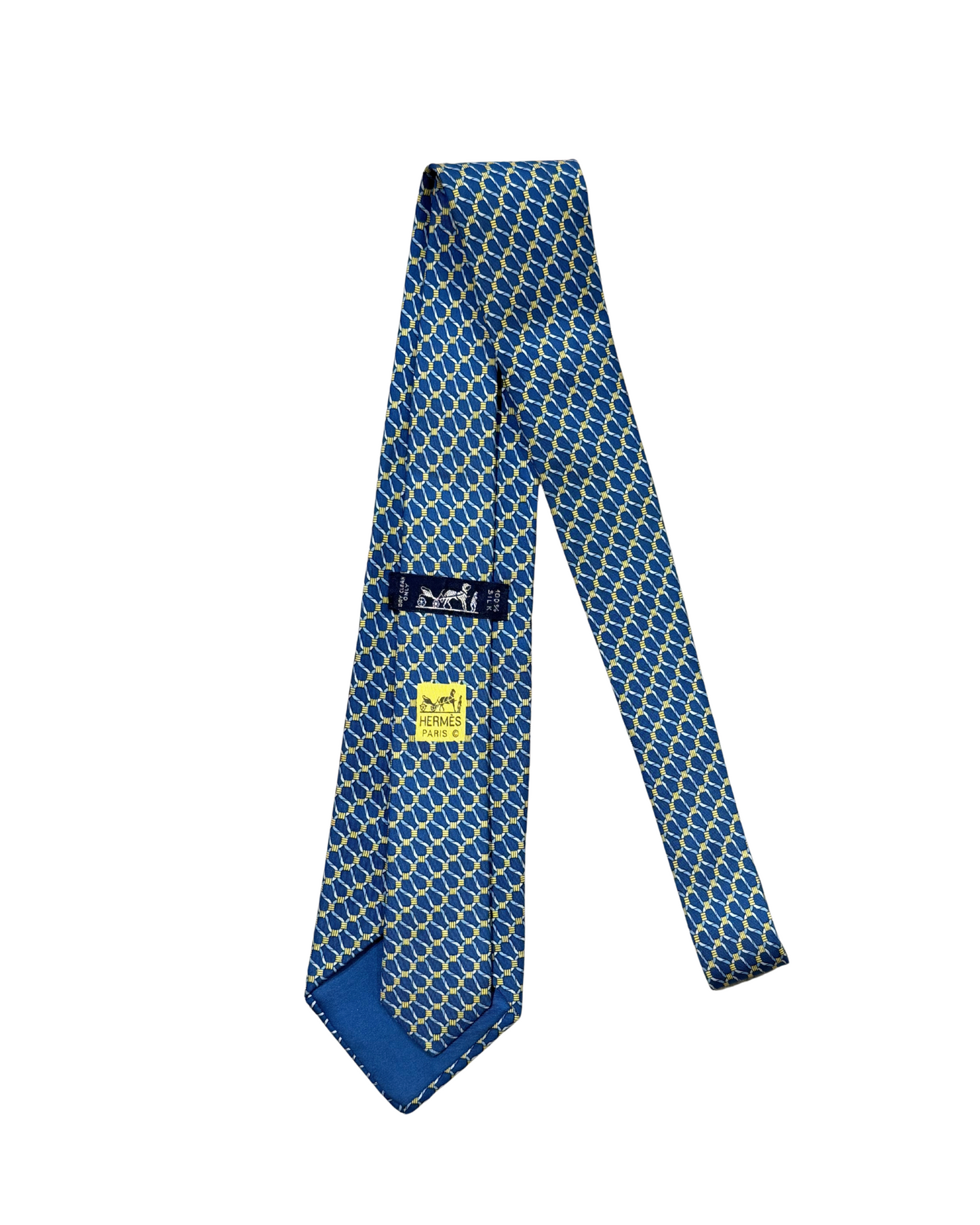 CRAVATTA HERMES MOTIVO GEOMETRICO BLU E GIALLO