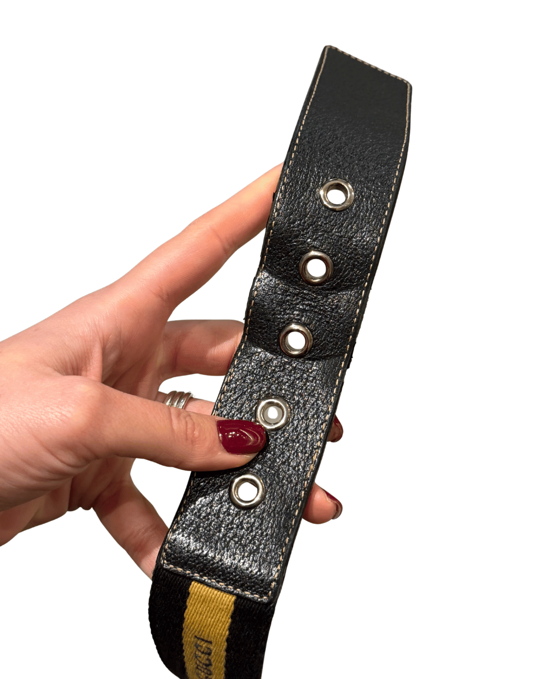 CINTURA GUCCI FASCIA WEB NERA E SENAPE