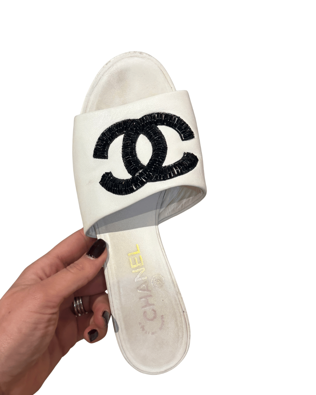 CIABATTINE CHANEL BIANCHE CON TACCO LOGO CC Nr 37