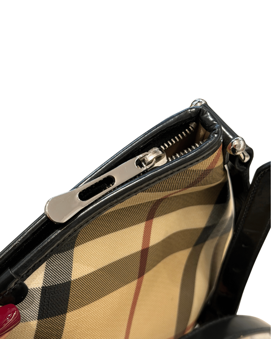 BURBERRY TRACOLLA RIFINITURE PELLE VERNICIATA NERA