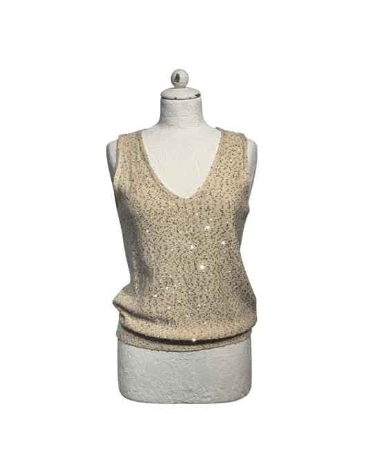 TOP SMANICATO MAXMARA WEEKEND PAILETTES BEIGE Tg S