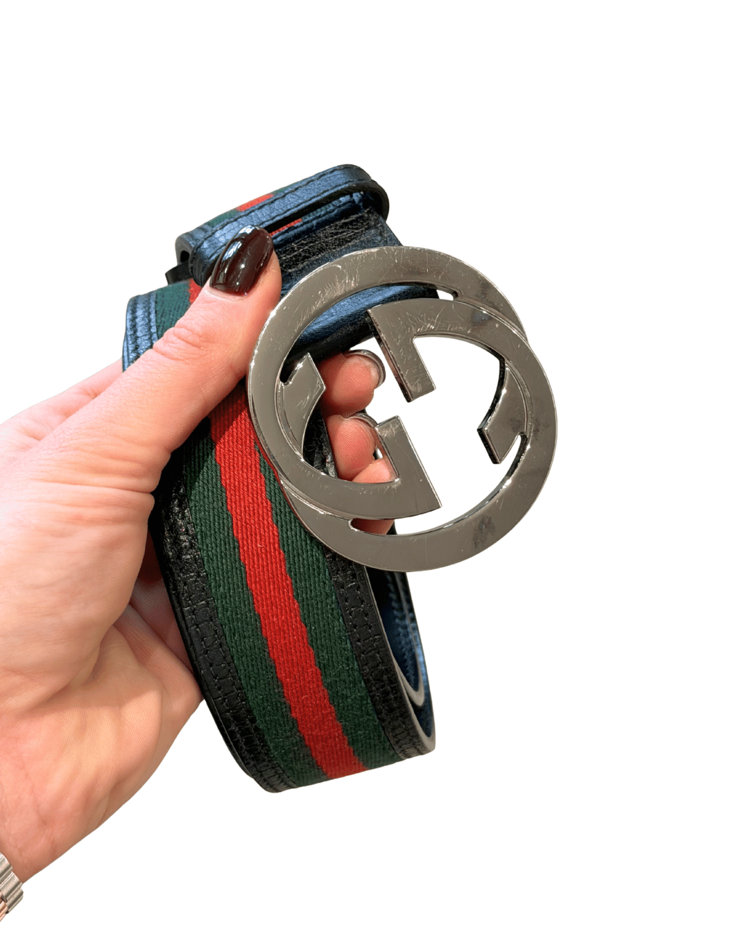 CINTURA GUCCI PELLE NERA E FASCIA WEB