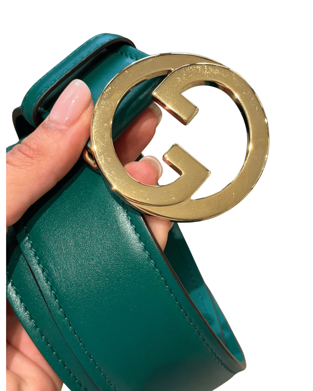 CINTURA GUCCI VERDE HARDWARE CHAMPAGNE 70