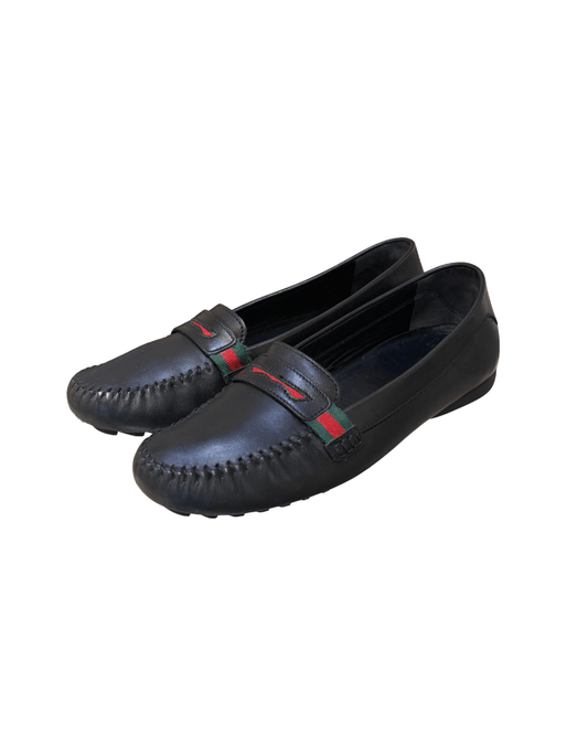 MOCASSINI GUCCI NERI FASCIA WEB NR 37.5