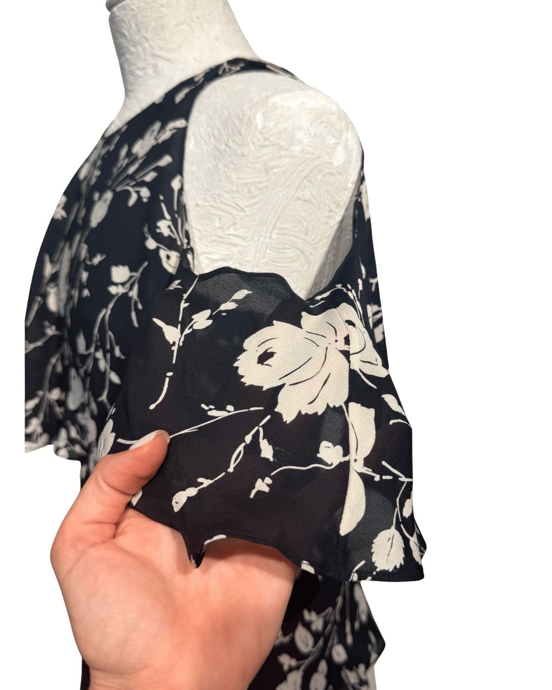 TOP SETA RALPH LAUREN BIANCO E NERO FIORI Tg 40