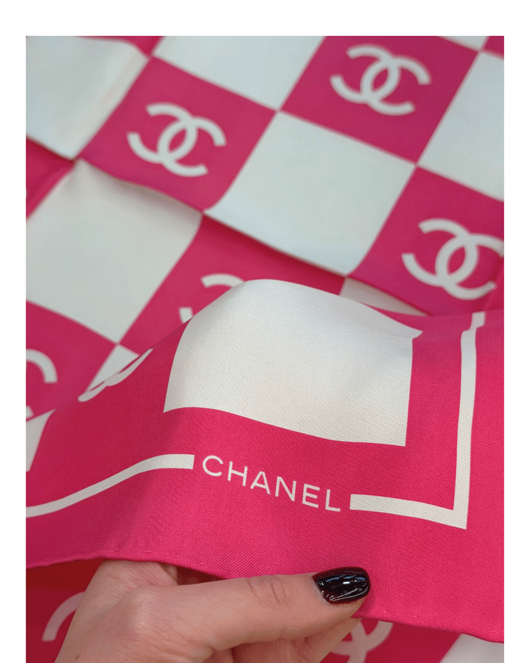 FOULARD CHANEL SCACCHI FUCSIA E BIANCO