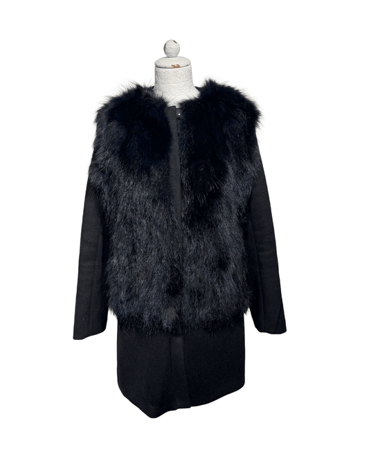CAPPOTTO NERO IN LANA E VOLPE