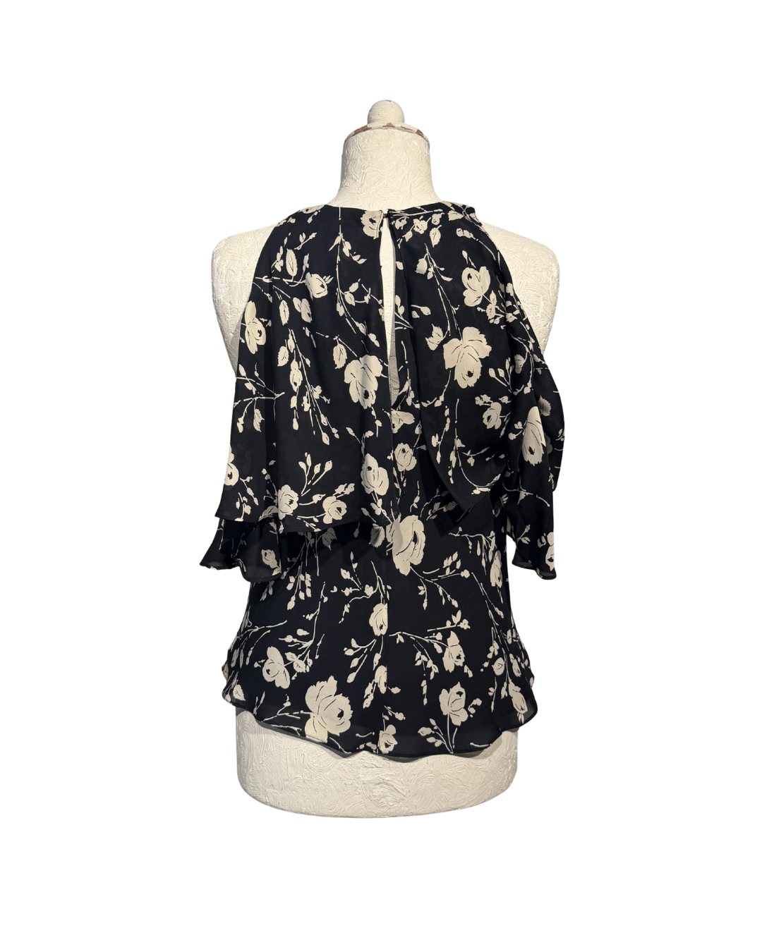TOP SETA RALPH LAUREN BIANCO E NERO FIORI Tg 40