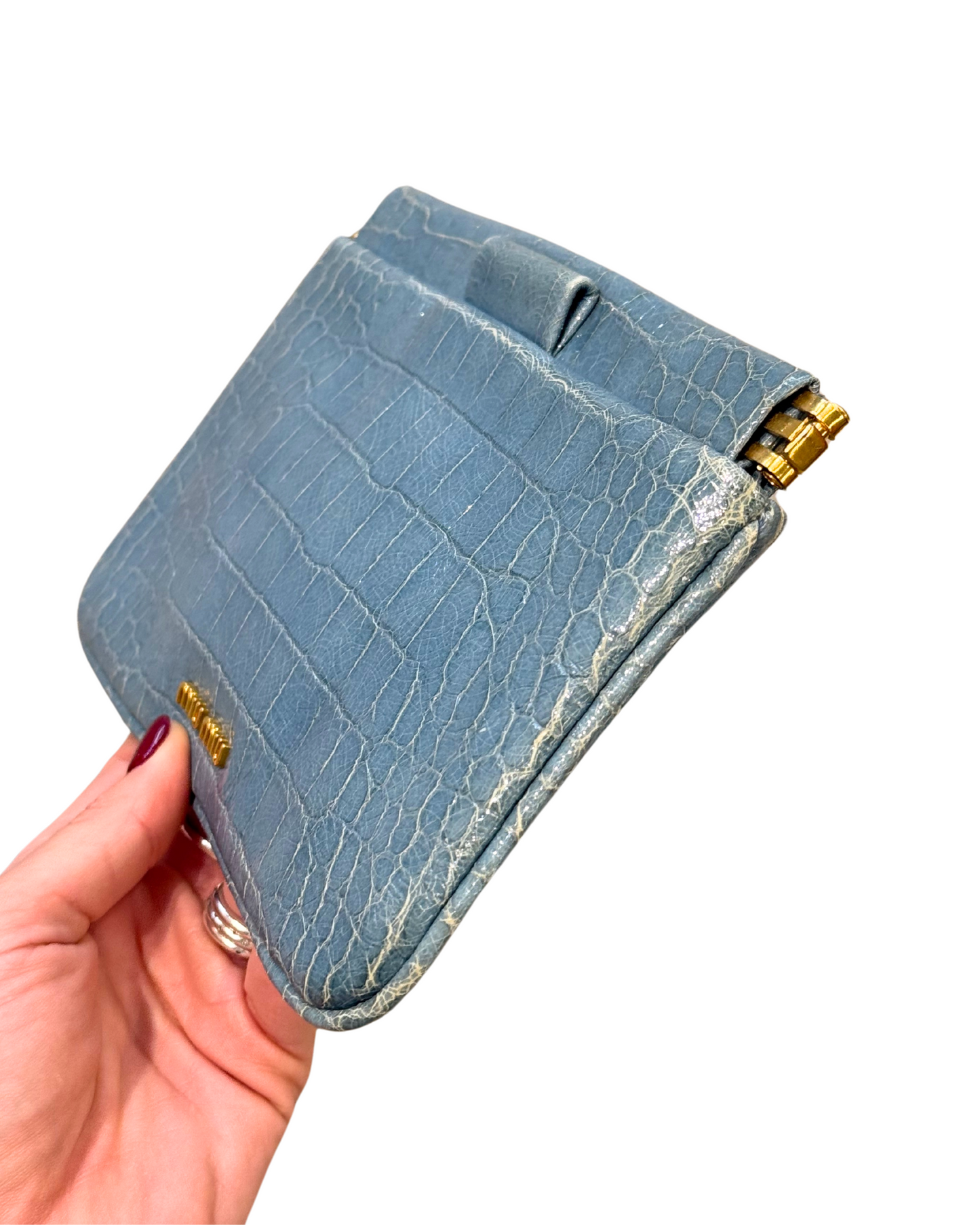 POCHETTE MIUMIU AZZURRA STAMPA COCCO