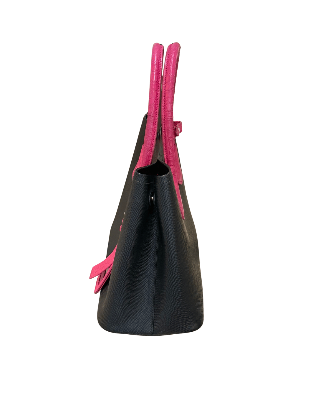 PRADA DOUBLE NERA CON MANICI STAMPA COCCO FUCSIA