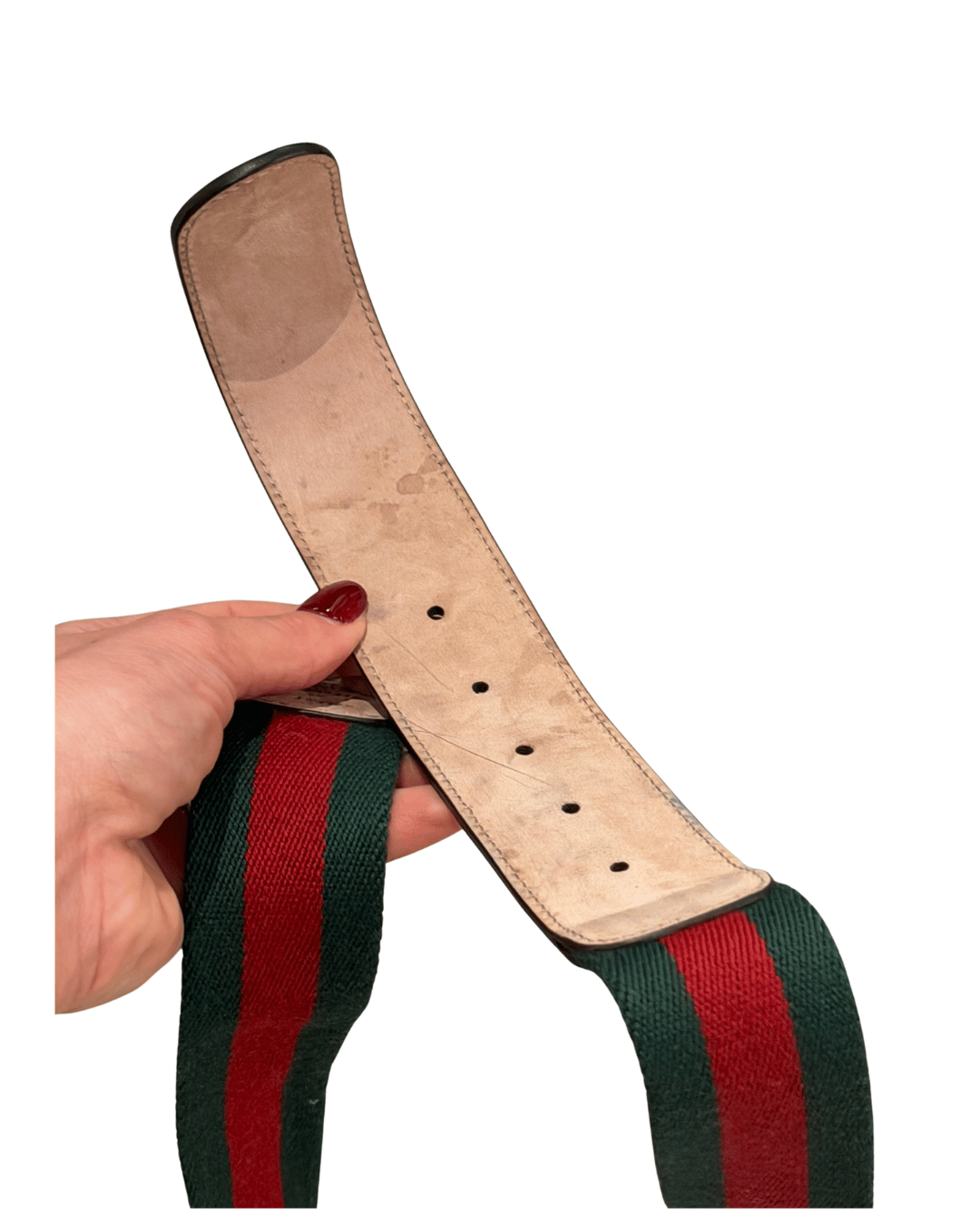CINTURA GUCCI FASCIA WEB ROSSA E VERDE HARDWARE DORATO
