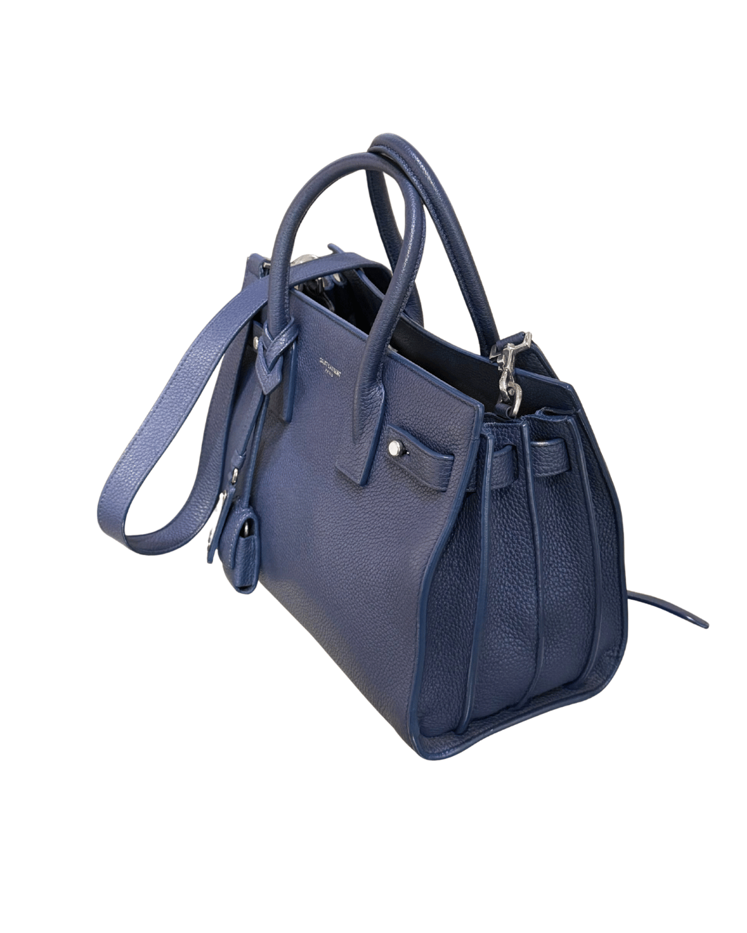 SAC DE JOUR SMALL YSL BLU PELLE MARTELLATA
