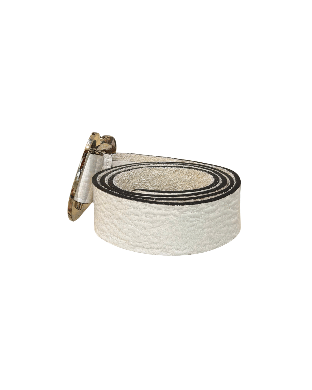 CINTURA GUCCI PELLE BIANCA FIBBIUA CUORE