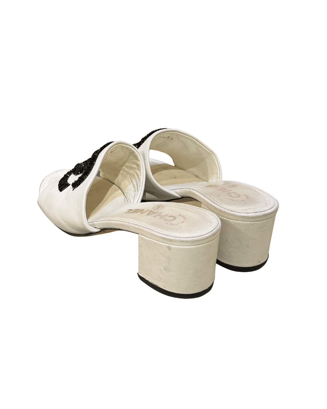 CIABATTINE CHANEL BIANCHE CON TACCO LOGO CC Nr 37